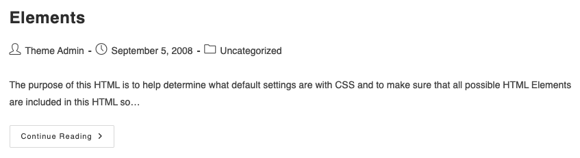 Screenshot showing a post in the OceanWP theme with a heading, text, author information, date, and a continue reading link